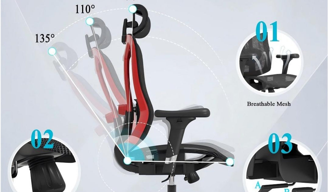 Fully adjustable office chair with multiple customizable features, including adjustable armrests, seat height, backrest tilt, and lumbar support for maximum comfort