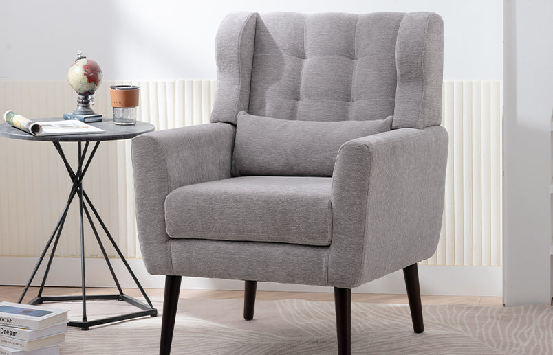 Solid Wood Upholstered Armchair with Pillow