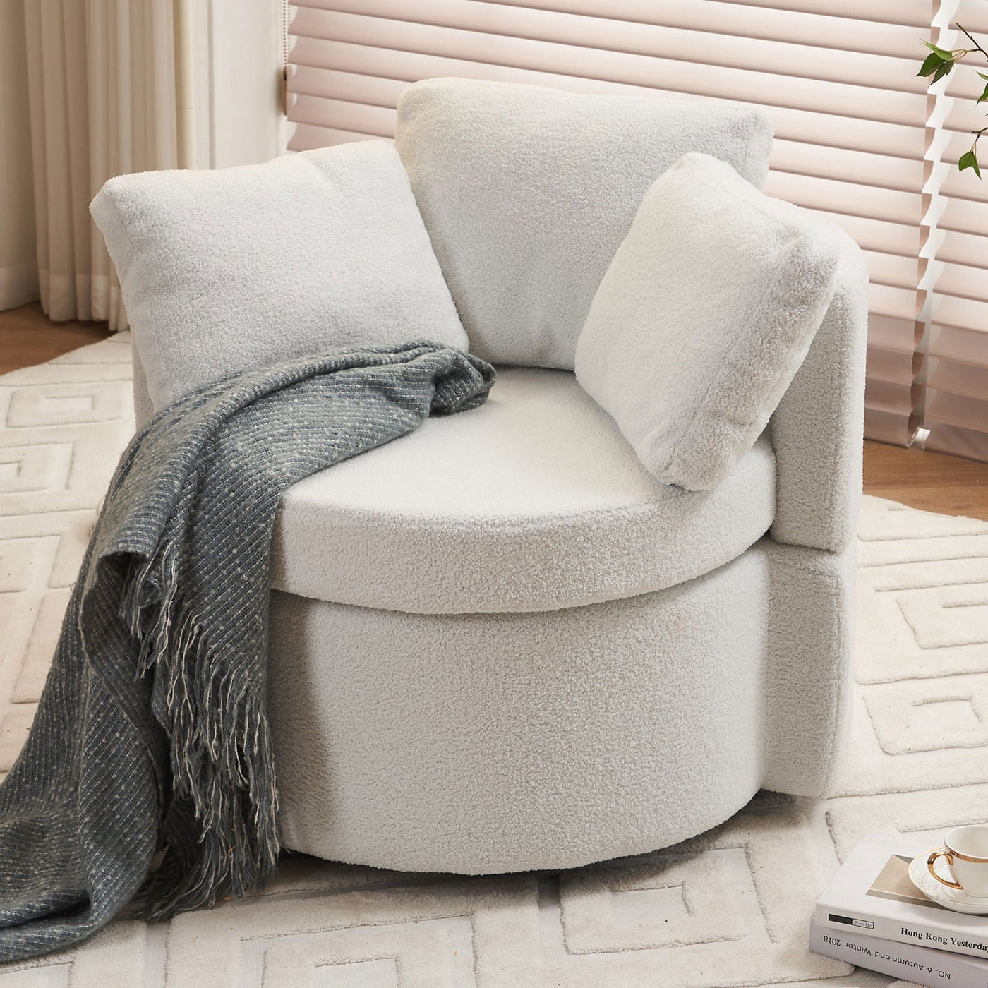 Cozy Round Storage Chair White