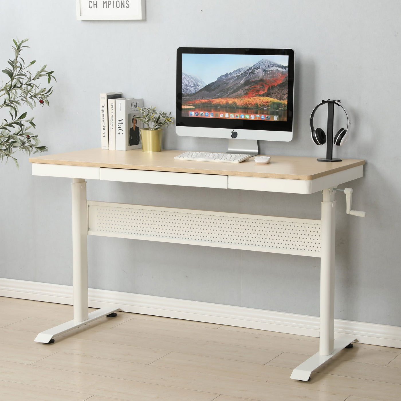 Logicfox Hand Crank Standing Desk Maple MDF