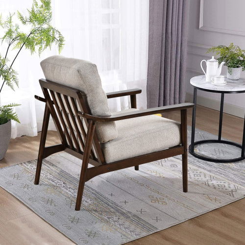 Mid-Century Style Solid Wood Upholstered Armchair