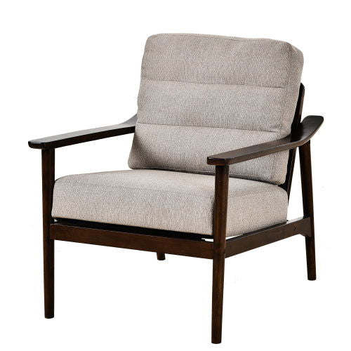 Mid-Century Style Solid Wood Upholstered Armchair Taupe