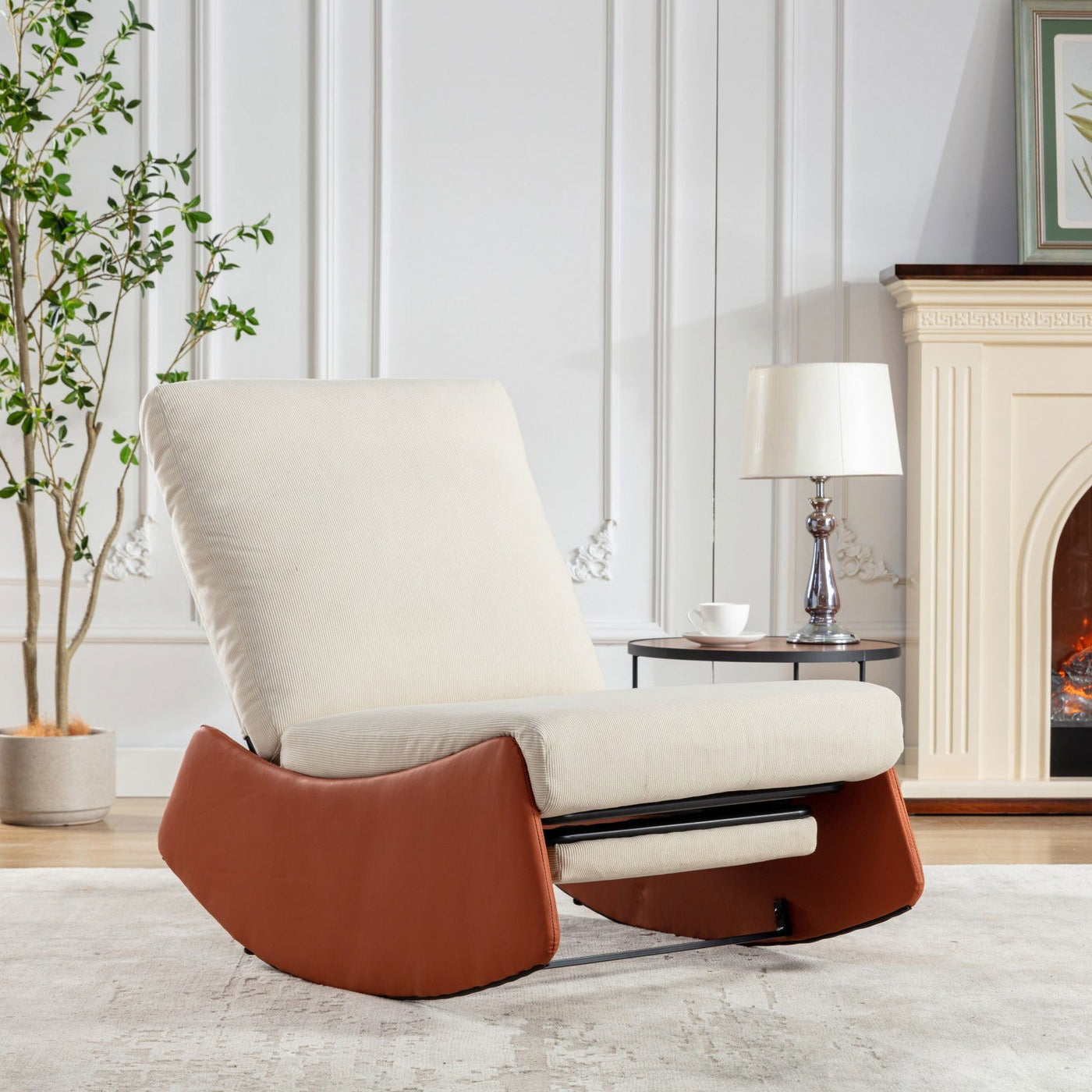 Modern Rocking Chair with Footrest White