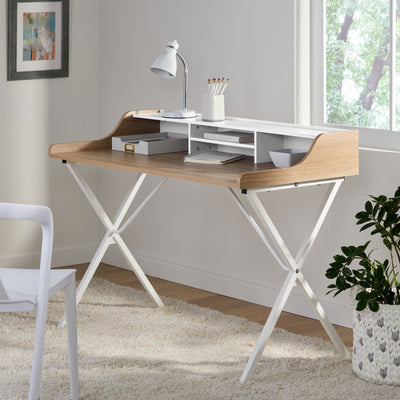 Modern Wood Desk with Metal Frame White