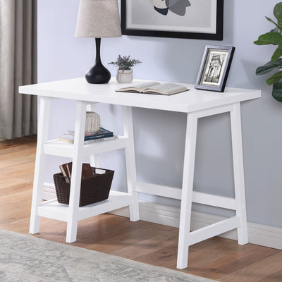 Sleek Workspace Desk with Shelving White