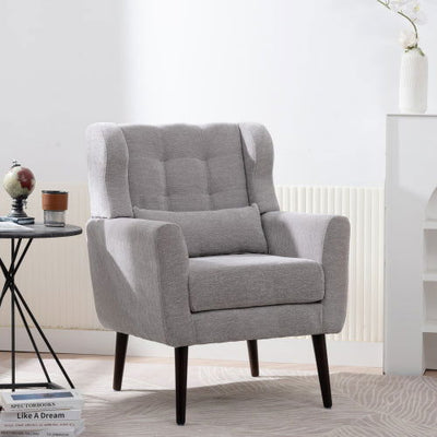 Solid Wood Upholstered Armchair with Pillow