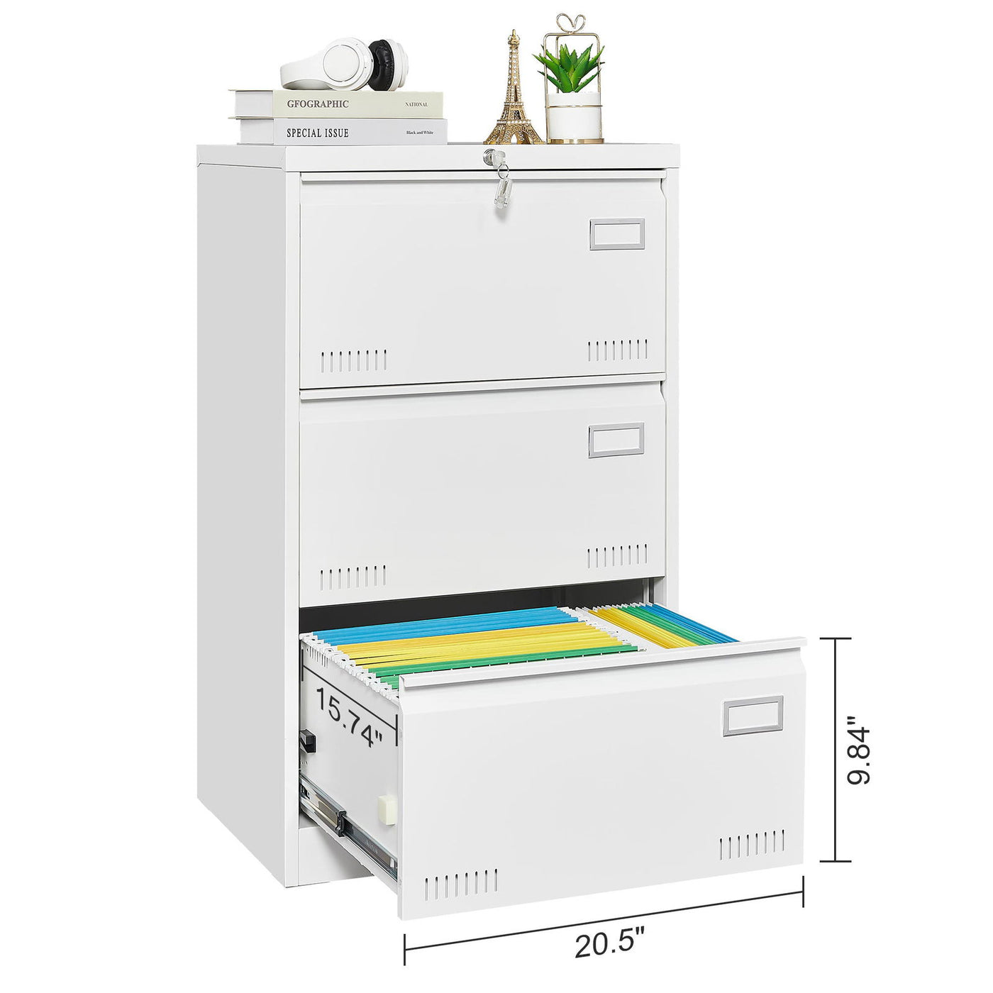 Spacious 3-Drawer Lockable File Cabinet - Dual File Bars