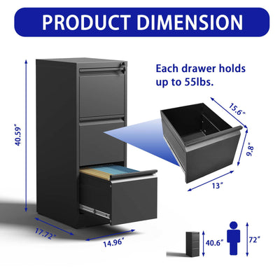 Three-Drawer Lockable Mobile File Cabinet