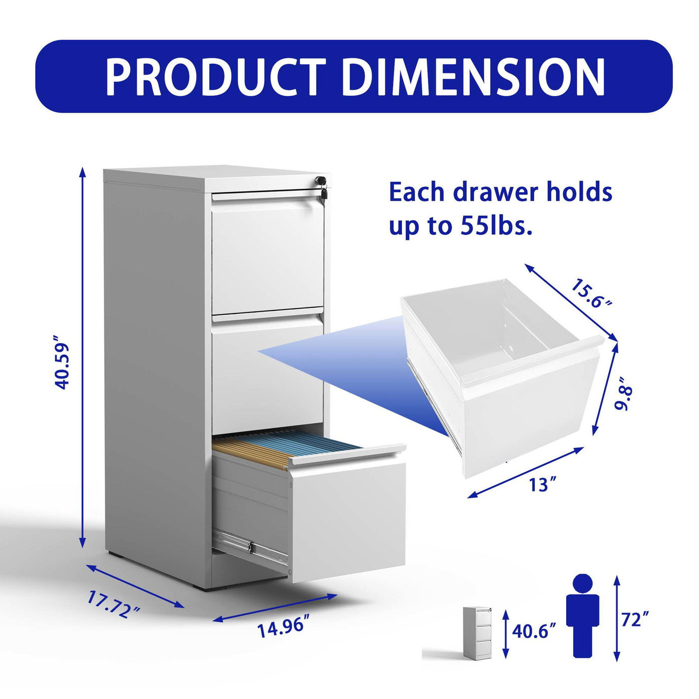 Three-Drawer Lockable Mobile File Cabinet